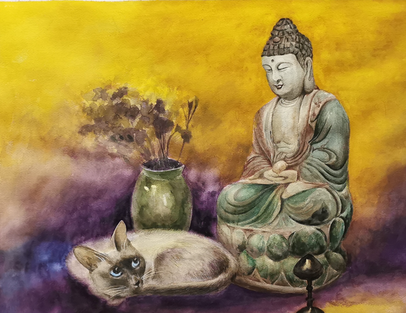 《佛像与猫》-40×50cm-其他-2023