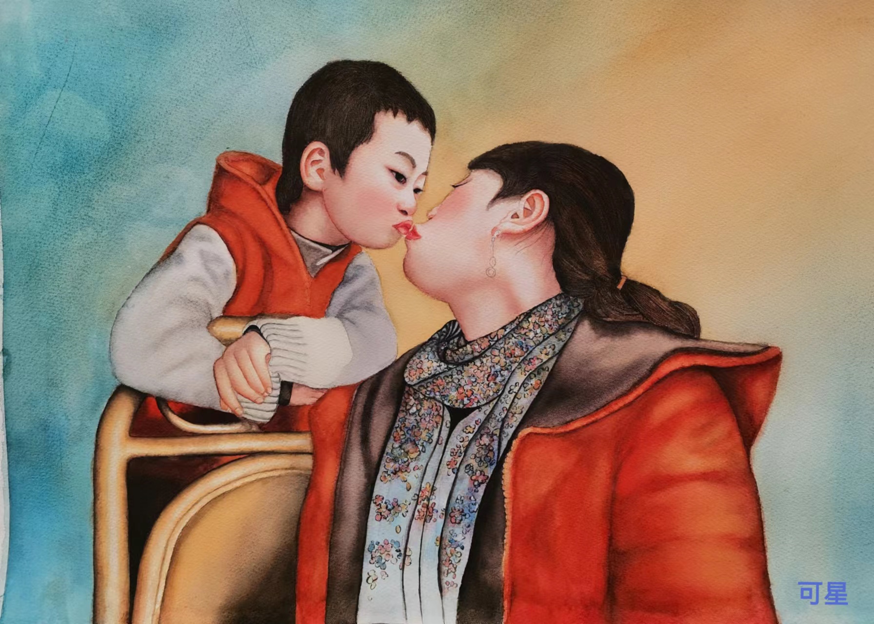 《母子情》-38×53cm-人物-2023