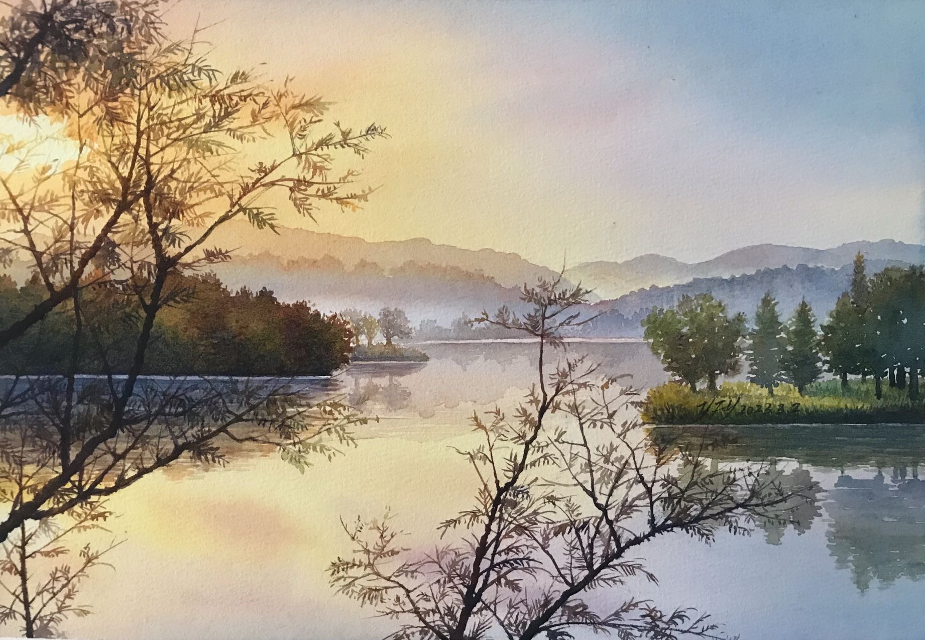 《金满湖的早晨》-21×31cm-风景-2023