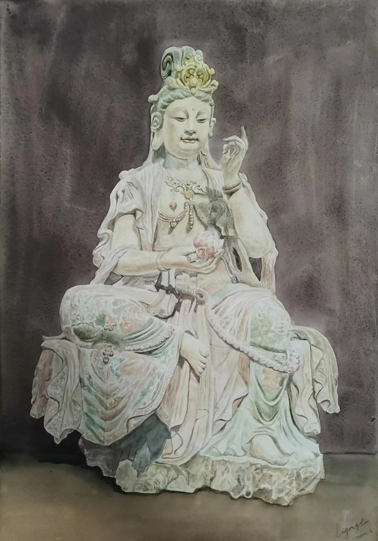 《宋代木雕彩绘观音菩萨》-53×38cm-静物-2023