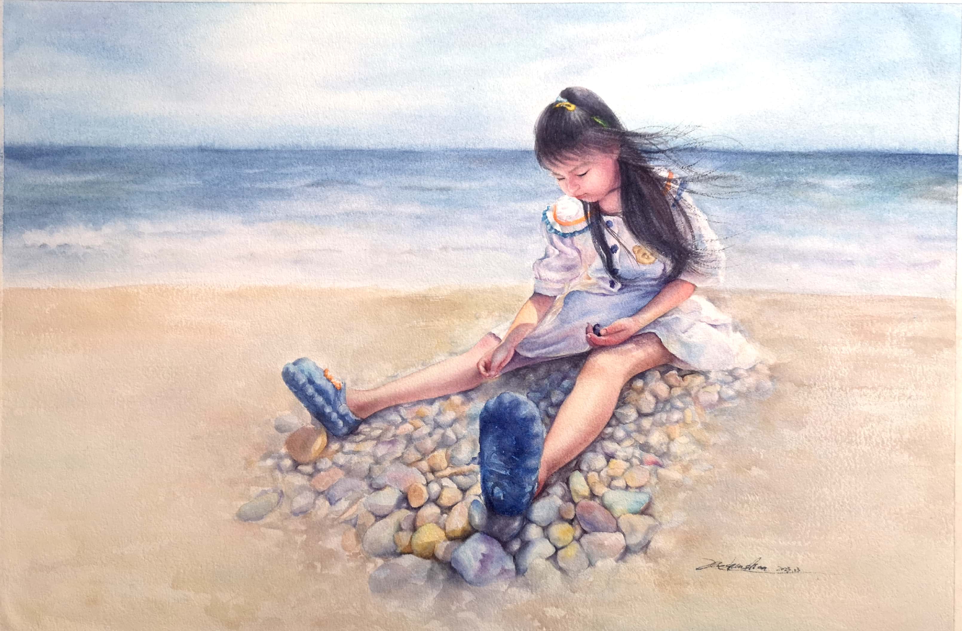 《海边的小女孩 》-36×53cm-人物-2023