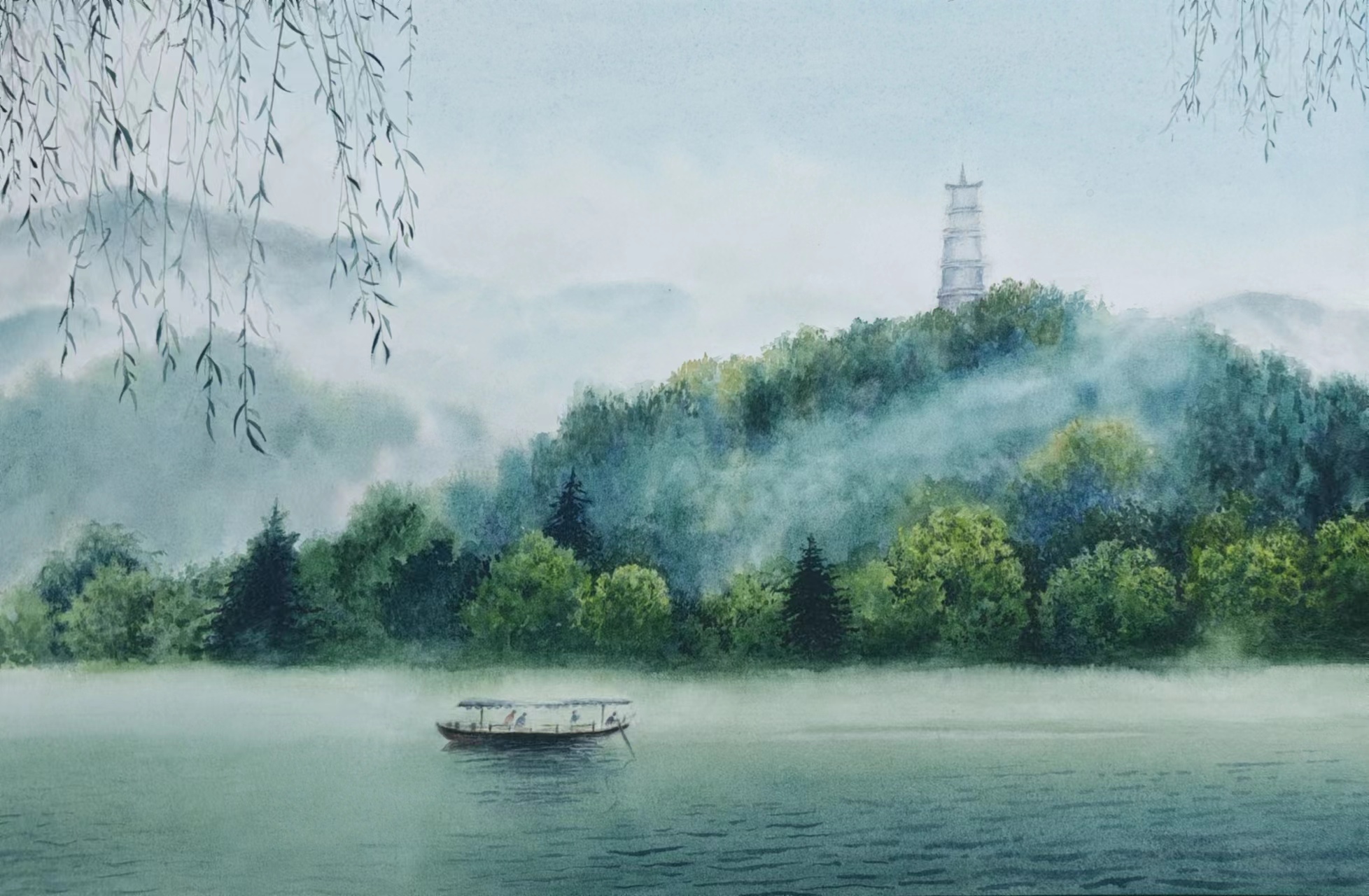 《烟雨西湖》-29×44cm-风景-2023