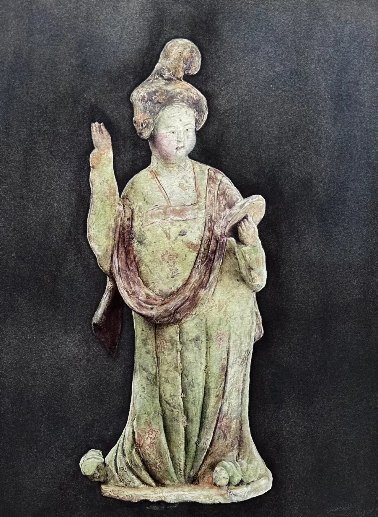 《唐代彩绘女俑像》-28×38cm-静物-2023