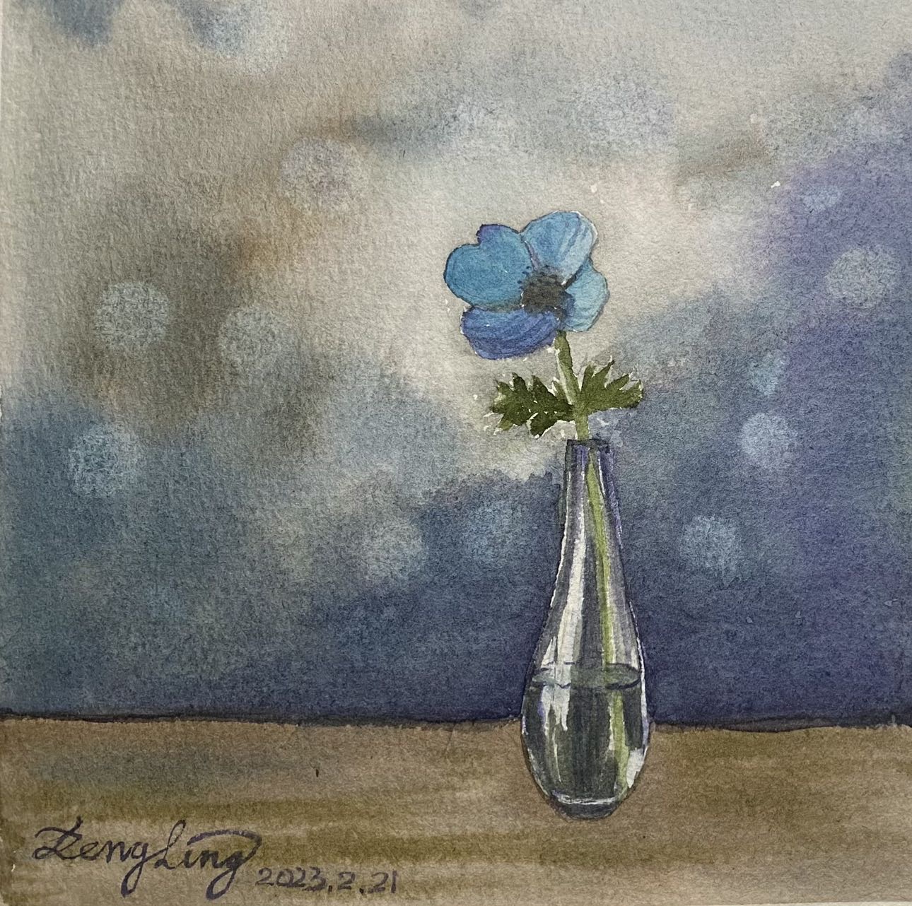 《蓝色小花》-13×13cm-静物-2023