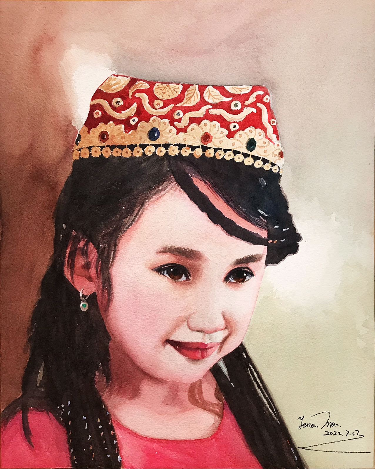 《新疆女孩儿》--33X21cm-人物肖像-2023