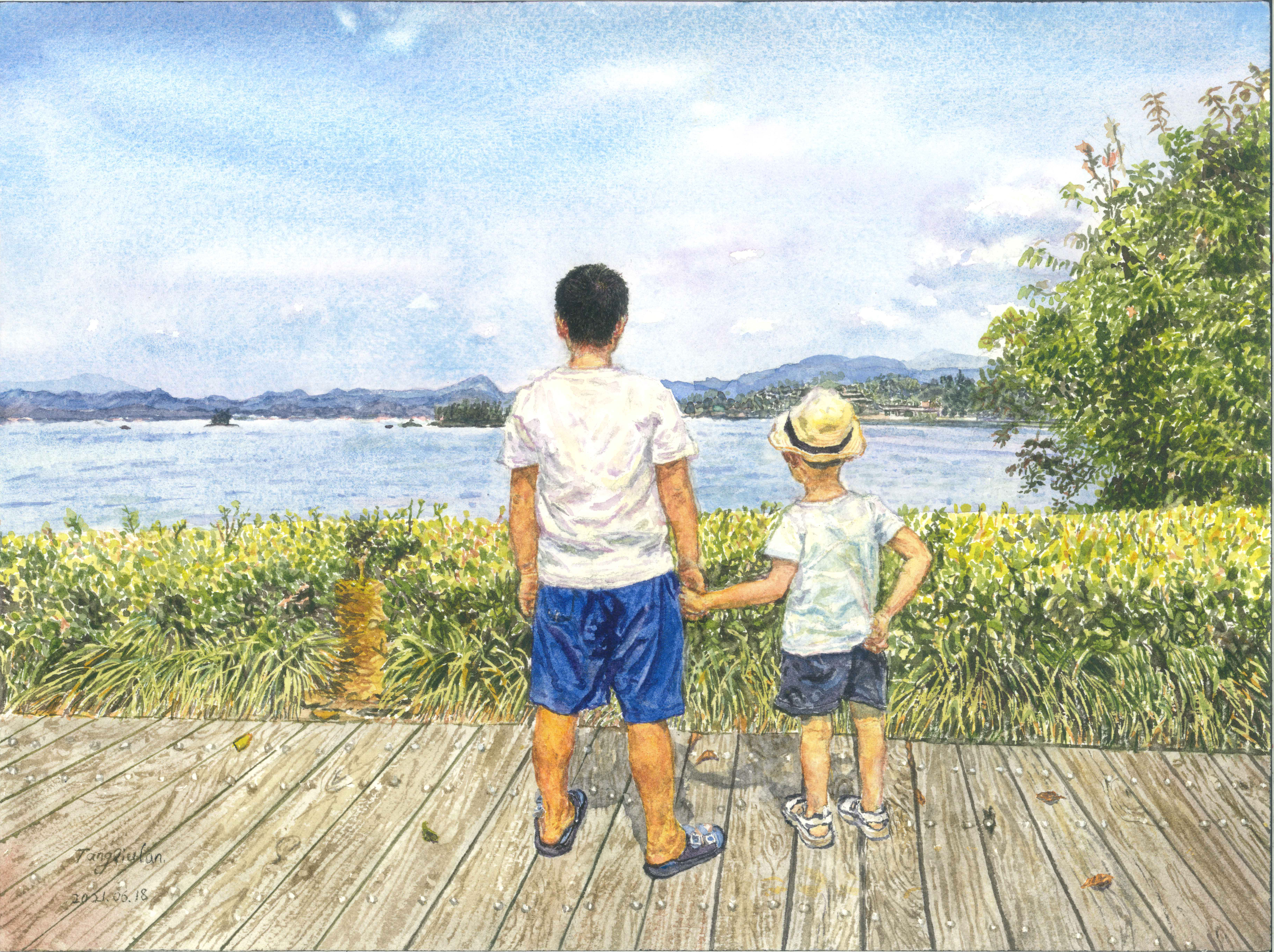 《千岛湖畔》-23×31cm-人物风景-2023