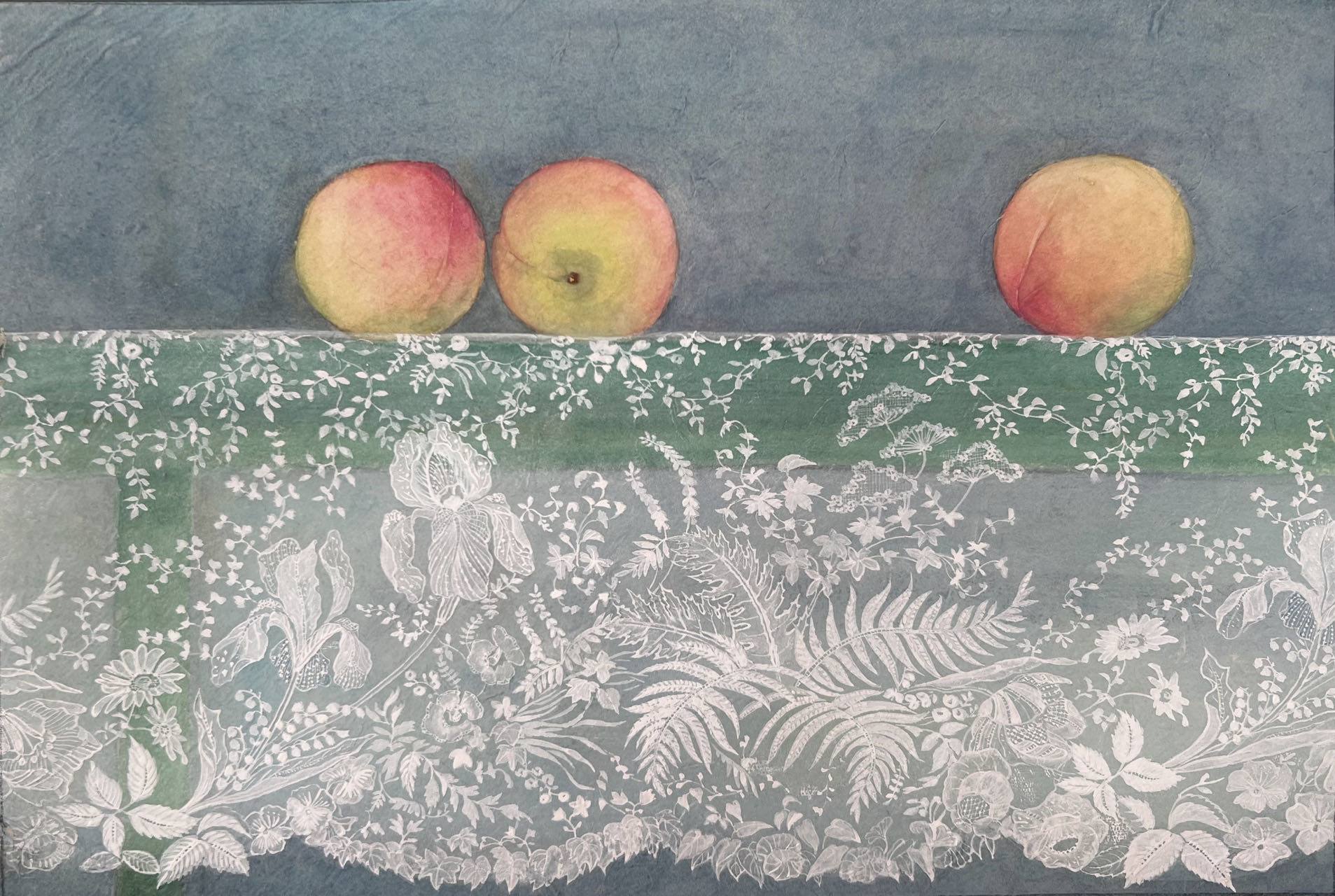 《蕾丝桌布上的蜜桃》- 22.5×34-静物-2023