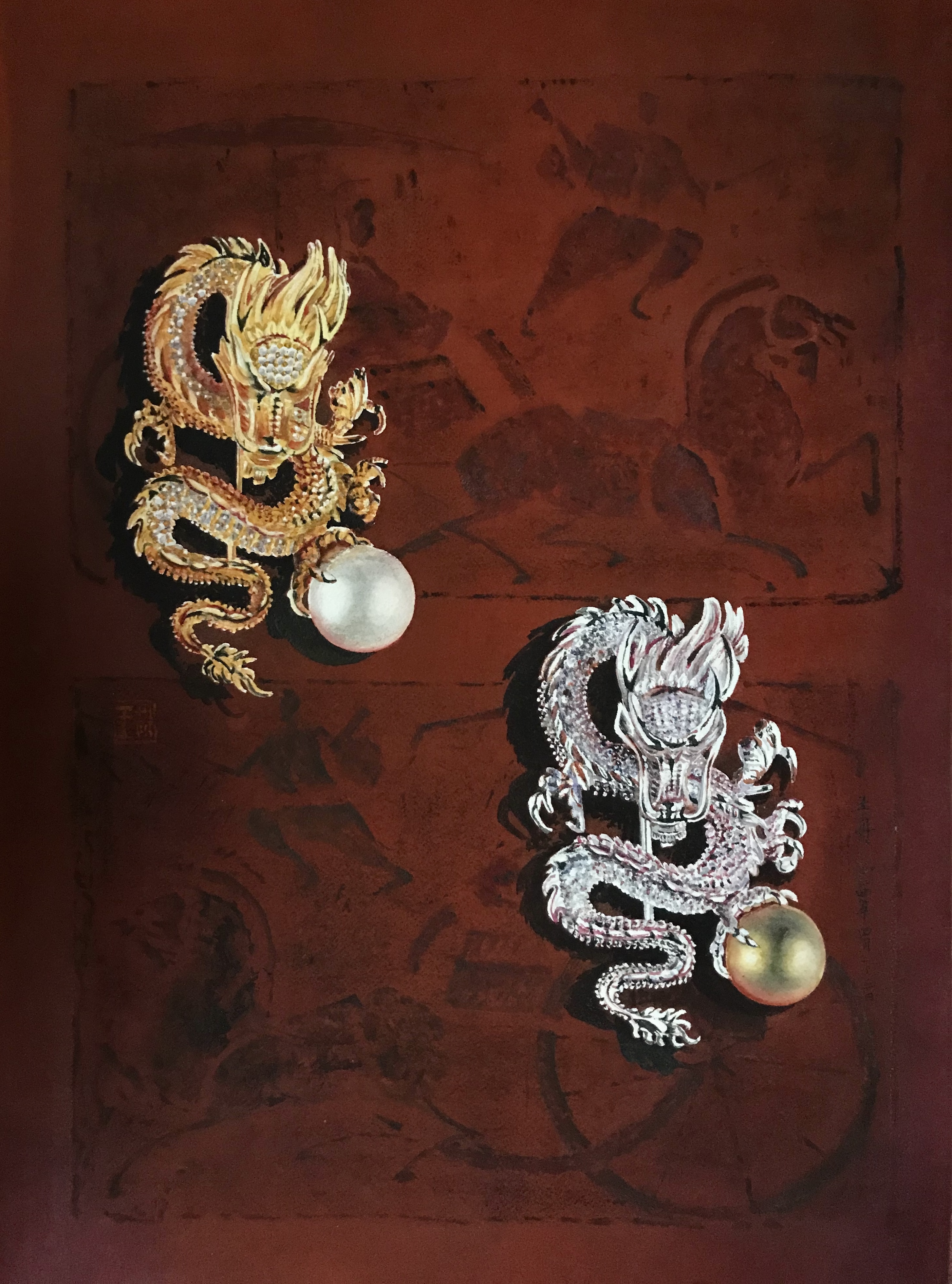 双龙胸针brooch of Chinese dragon year