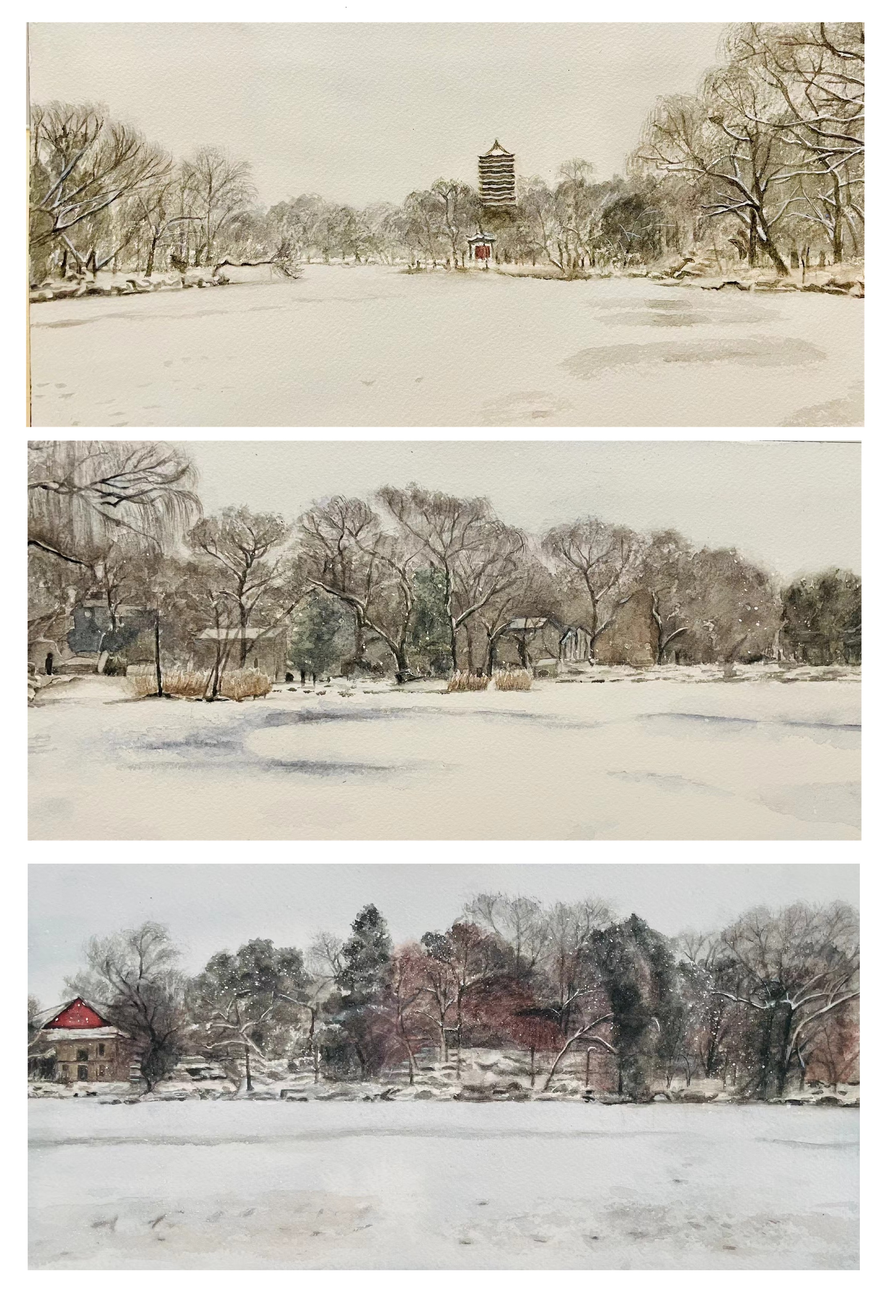 冬雪中的北大未名湖
