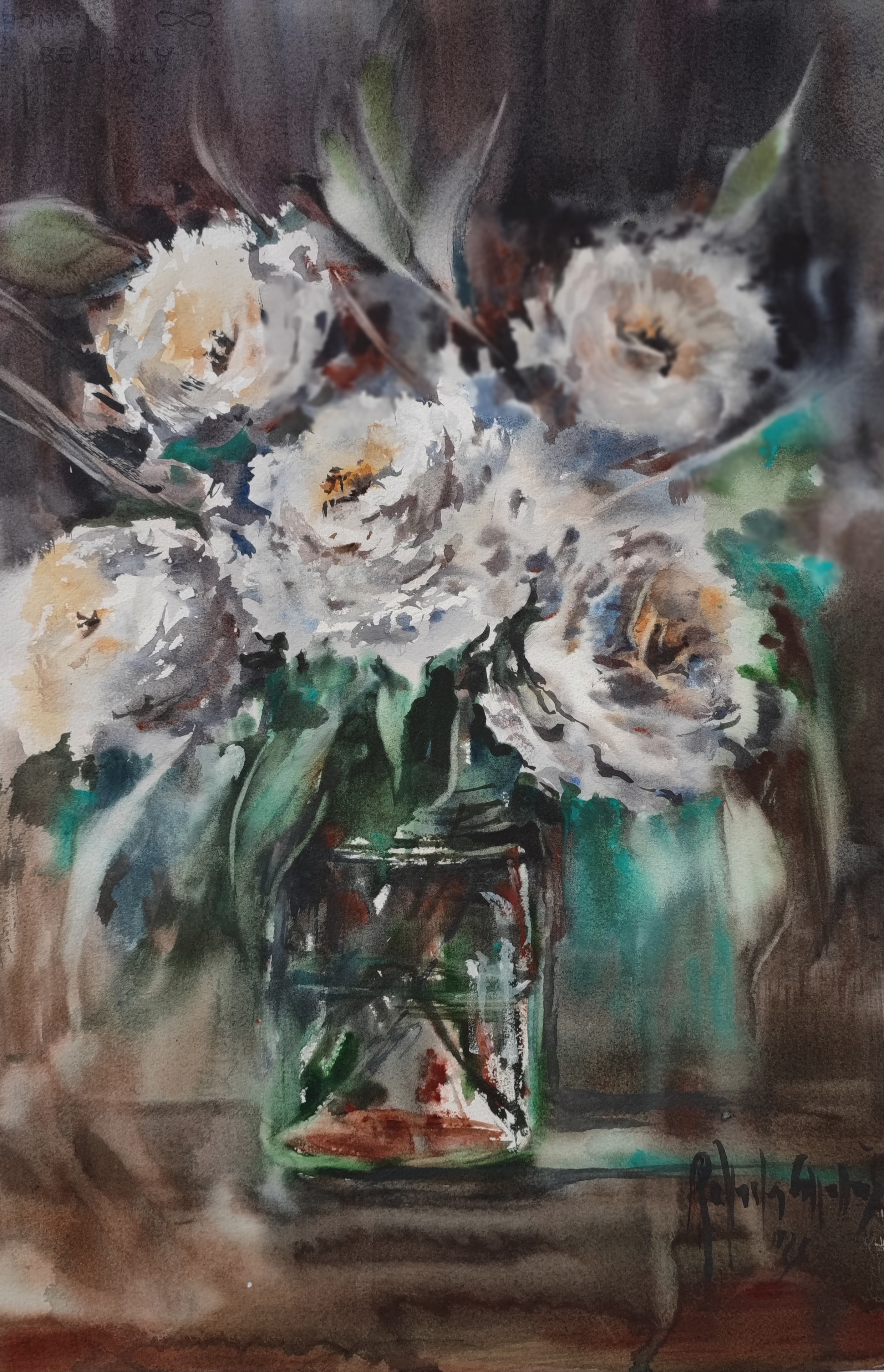 Rose bianche in vaso di vetro